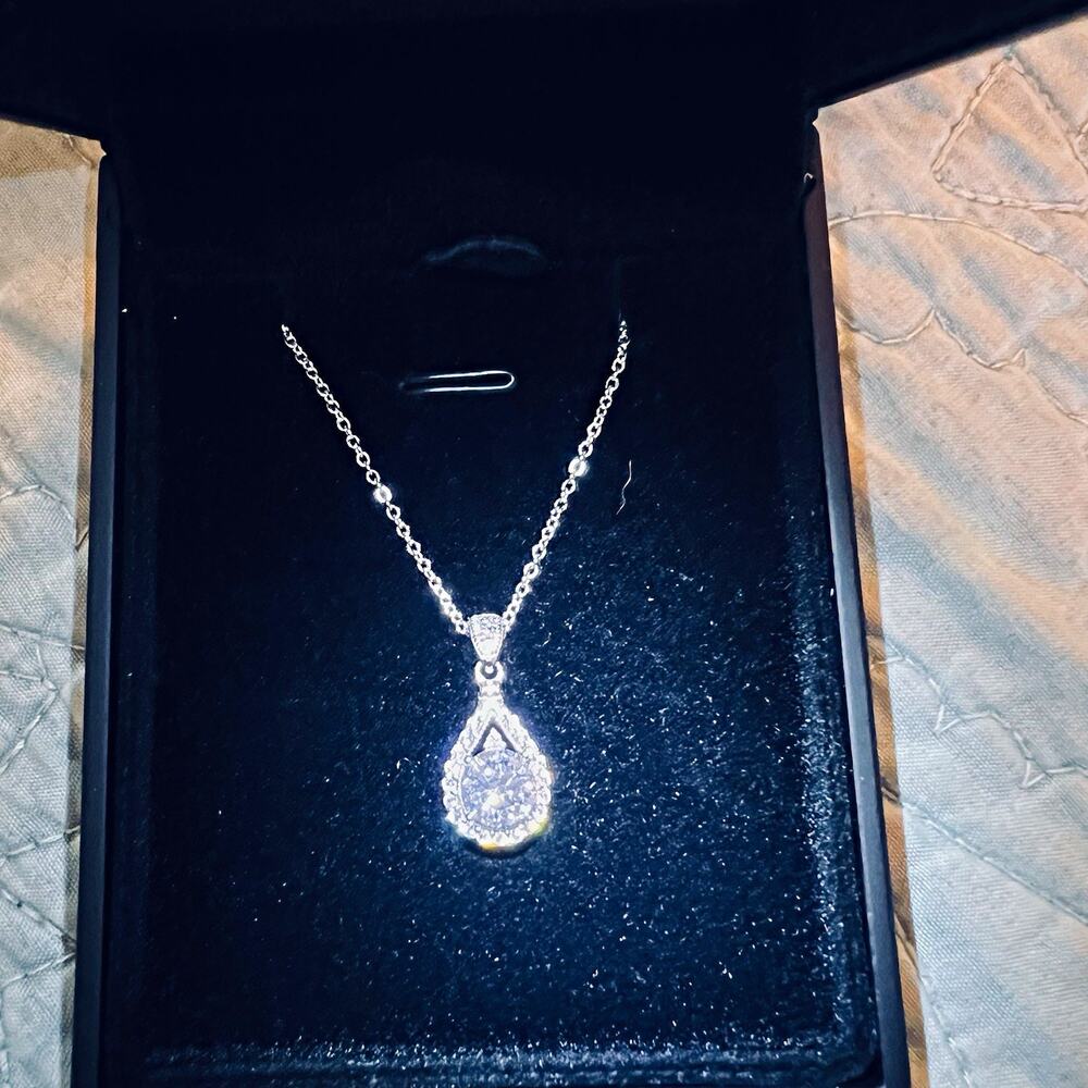 Brooklyn Royal 925 Sterling Silver Plated Moissanite Teardrop Pendant Necklace